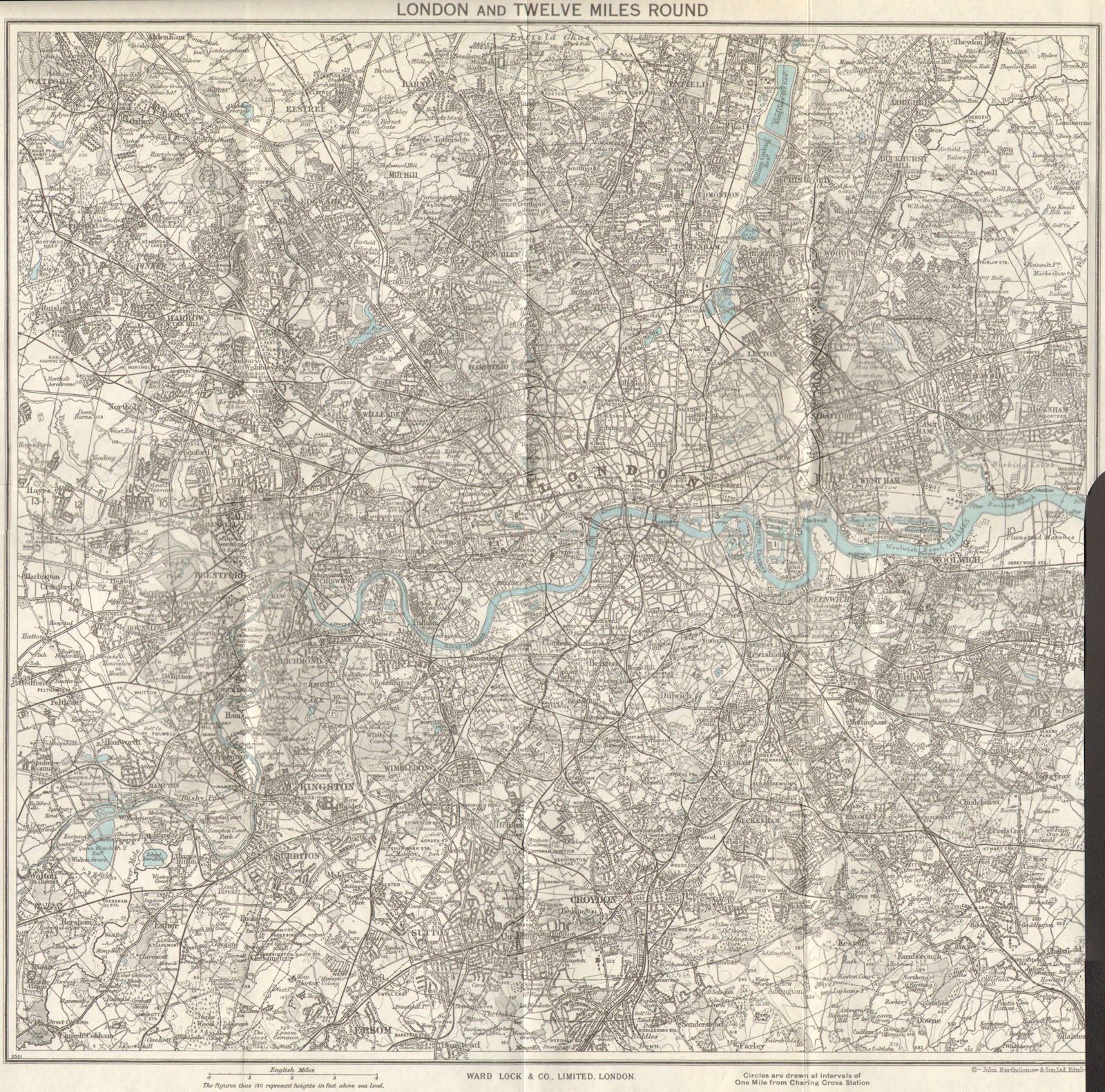 'LONDON AND TWELVE MILES ROUND'. Greater London. WARD LOCK 1965 old map